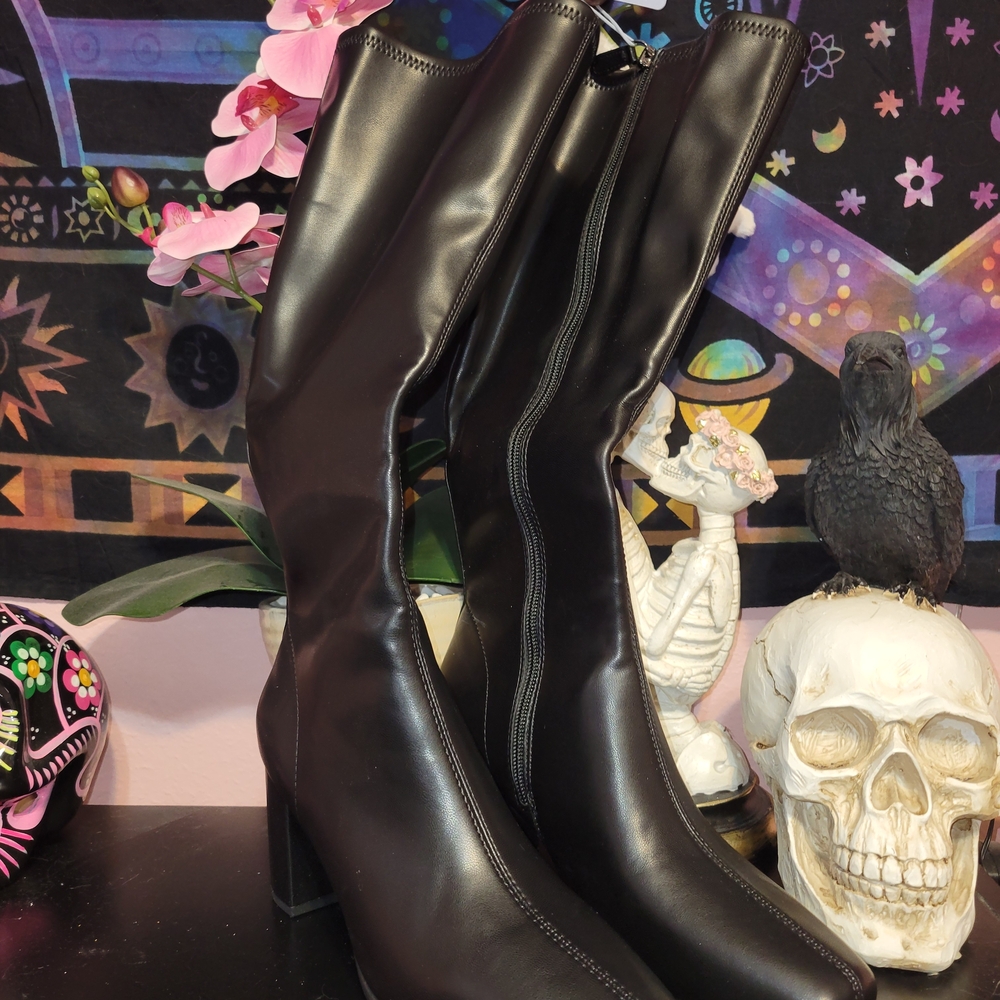 Aerosoles Black Knee-High Block Heel Micah Faux Leather Boot